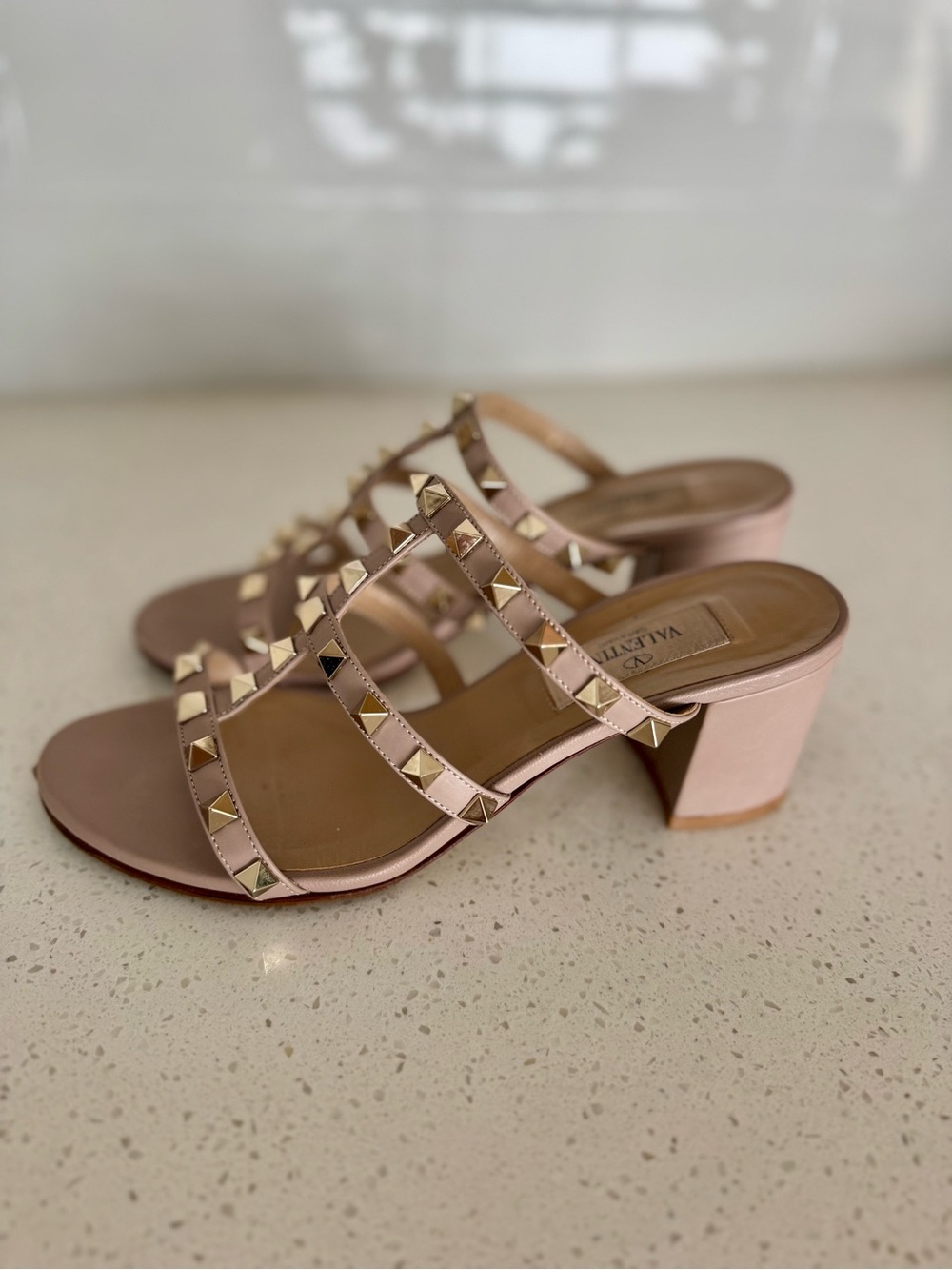Valentino Pink Rockstud Block Heel Sandals